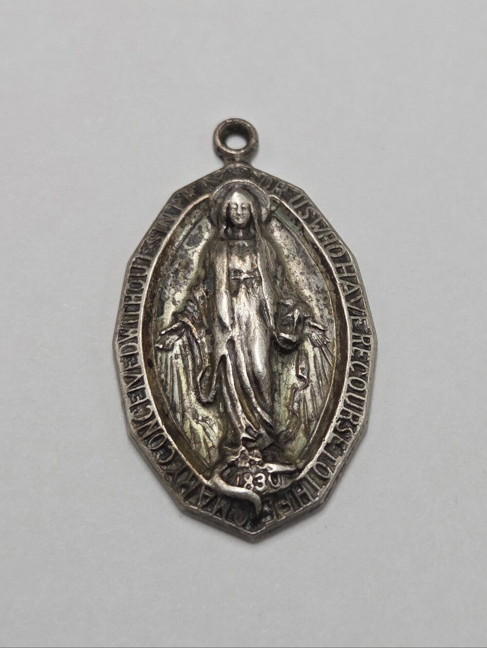 Vintage Sterling Silver Miraculous Medal Charm Pendant